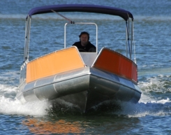 This shot of the Extreme Fisher under way gives an idea of the fuss free ride these craft provide.  Two outboards, 45hp in total, and the Ocean Craft 6OOO Extreme Fisher achieved a remarkable 35.2kph.